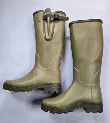 LE CHAMEAU VIERZON TARTAN JERSEY LINED MEN'S ICONIC GREEN WELLINGTON BOOTS - Image 1 of 4