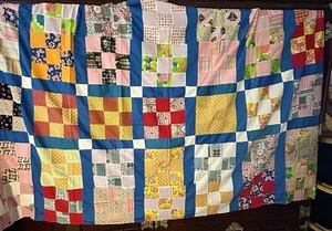 VTG Nine Patch Quilt Top handmade Hand Piece Unfinished Machine Sewn - Picture 1 of 14