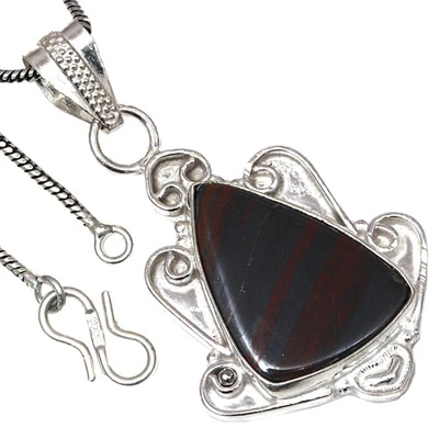 Pendant Red Tiger's Eye Gemstone Valentine'Day Ethnic Silver Jewelry 2.5" - Image 1 of 4