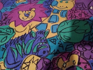 Vintage Princess Fabrics Kids Fabric Crayon Drawing Animals Fabric Remnant 44x20 - Picture 1 of 3