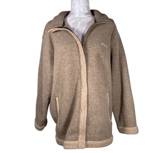 Vintage 80s LL Bean Tan Beige Polartec Full Zip Elbow Patch Fleece Jacket Sz XL - Picture 1 of 16