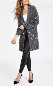 New I.N.C. NWT Women's Fuzzy Animal-Print Open-Front Cardigan gray XL - Picture 1 of 10
