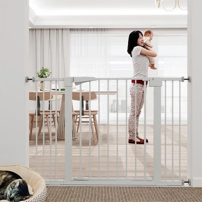 30 "high White child safety gate for baby door barrier with 7+14+14CM extensions - Image 1 of 2
