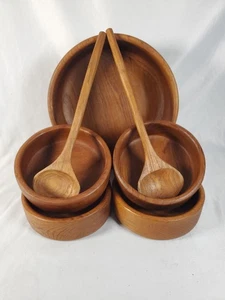 Vtg NOS 7pc Himark Teak Wood Gourmet Salad Bowl Set 1 Lg 4 Sm.Bowl & Servers - Picture 1 of 7