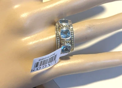 LAGOS икры синий топаз три укладки кольцо 18k золото серебро размер 7 новый $1200.00 - Изображение 1 из 4