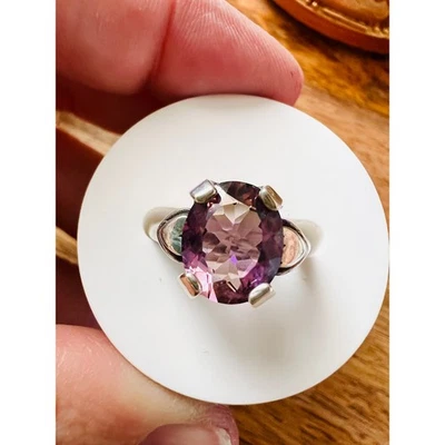 Anillo de Turmalina Rosa Púrpura Plata de Ley Talla 5.5 Grande Piedra Facetada 925 Foto 1 de 4