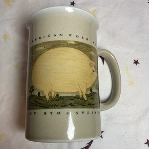 Warren Kimble Amerikanische Volkskunst Schwein Becher Vintage Otagiri Japan Beige Grün Gelb - Bild 1 von 14