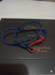 Nautical Men's Bracelet – Braided Blue Leather with Red Anchor Hook - Picture 1 of 6