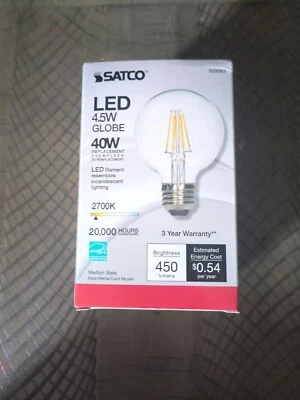 Satco S29563 LED Filament Globe Bulb G25 120V 4.5W =40W Clear 2700K Warm White - Image 1 of 4