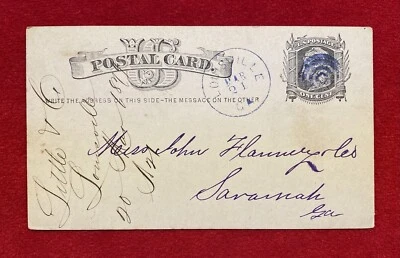 1879 *LITTLE & COMPANY* LOUISVILLE, GEORGIA UX5 POSTAL CARD+FANCY TARGET CANCEL! - Image 1 of 4