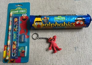 1990s Sesame Street Job Lot Pencil Kit Elmo Keyring Bert Ernie Biscuits Alphabic - Picture 1 of 10