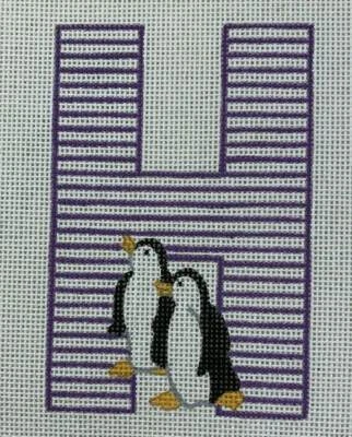 Deluxe Designs Penguins Letter H Needlepoint Canvas Hand Painted 14 count - Image 1 of 4