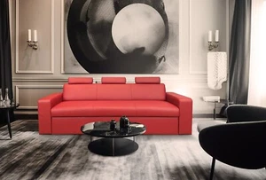 Moderne Echtleder-Sofa mit verstellbaren Kopfstützen Couch aus rotem Naturleder - Bild 1 von 13