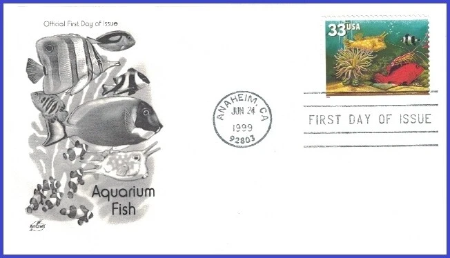 USA5 #3317 U/A ARTCRAFT FDC   Yellow Fish Red Fish Cleaner Shripm - Image 1 of 1