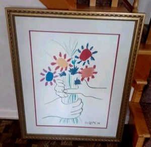 Picasso Print Le Bouquet de Fleurs Lambert Studios Giclee Vintage 1970s Peace - Picture 1 of 10