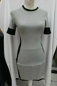Topshop Black Mix Bodycon Dress - Size 8 - Picture 1 of 8