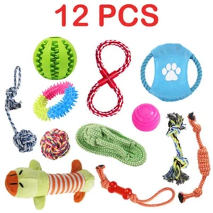 12PCS Tough Dog Toys Bundle Chew Rope Knot Ball Pet Puppy Fetch Teeth Pet Toys - Picture 1 of 11