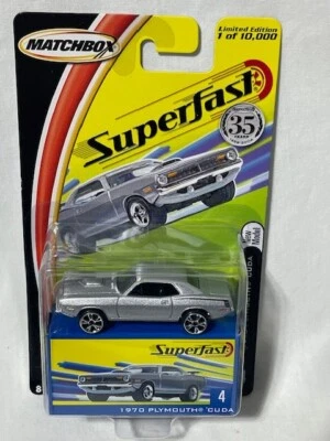 2004 Matchbox Superfast #4 1970 Plymouth Cuda, Silver, 1/64, NIB - Image 1 of 2