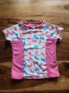 Garnet Hill KIDS Girls Short Sleeve Swim Shirt Cover Up Pink Horses Size 7 - Picture 1 of 7