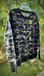 SWEATSHIRT Women’s Large Ultra Slub Fleece Crew Gray/Black Camouflage NEWw/Tags - Picture 1 of 7