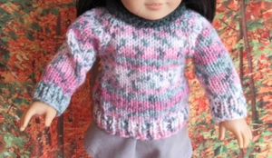PINK GREY GREEN SWEATER  FITS  18" DOLLS  HANDMADE /KNIT - Picture 1 of 5