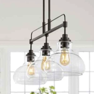 JONATHAN Y Marlowe 32.5" 3-Light Oil Rubbed Bronze LED Schoolhouse Pendant - Picture 1 of 14