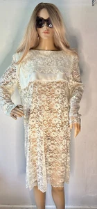 Vintage Scott McClintock white off white lace dress 1980's bib prairie dress - Picture 1 of 11