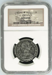 EL CAZADOR SHIPWRECK - 1783 MO FF 2R - Mexico 2 Reales Silver Coin NGC Certified - Picture 1 of 2