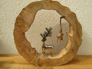 Aufsteller Elch aus Alu im Ring aus Mangoholz Braun (B/H/T) 27x28x5cm Deko Wohne - Bild 1 von 1