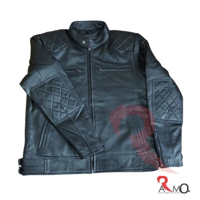 Genuine Sheep Leather Jacket - Matte Black, Mens, Medium, Biker - Image 1 of 2