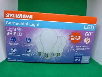 4 PACK LED Sylvania 60-Watt A19 Dimmable LightShield Germicidal 800Lm Daylight  - Image 1 of 4