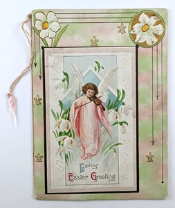 Victorian Easter Greeting Card Booklet Embossed Angel Cover Illustrated - Picture 1 of 11