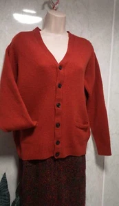 LUXURY Rochas™ Paris 100% Lambswool Cardigan Sweater Pockets Womens S Orange VGC - Picture 1 of 8