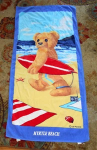 Vintage 1980s Lee Macleod Beach Towel Apx 28” W 56”L Surfer Teddy Myrtle Hilasal - Picture 1 of 6