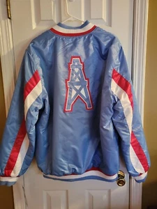 Vintag Houston Oilers Starter Jacket Quilt Lined Full Snap Sz L - Picture 1 of 9