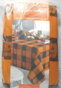 Tablecloth Oblong Pumpkins Plaid 52% Cotton 60" x 84" Halloween - Picture 1 of 6