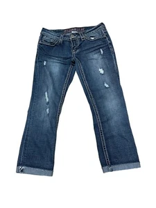 Hydraulic Girls Jeans Distressed Roll Cuff Sz 5/6 (28x22) Embroidered Pockets - Picture 1 of 12