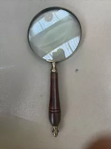 Loupe en laiton avec manche en bois céramique loupe ancienne loupeuse livre - Foto 1 di 3