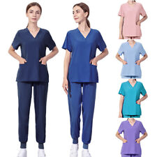 Womens Medical Scrub Suits Doctor Nurse Dentist Uniform Tops Pants 2Pcs/Set NEW