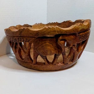 Vintage South African Hand Carved Animal Basket Elephant Wood - Picture 1 of 7