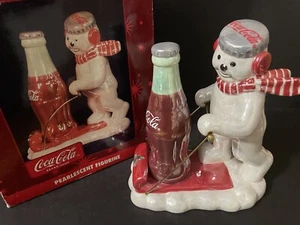 Pearlescent Figurine Snowman With A Coca Cola Bottle - Picture 1 of 10
