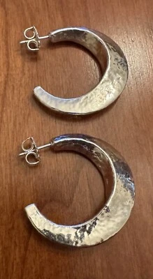 IPPOLITA 925 Sterling Hammered Hoop Earrings.  Stunning Statement Earrings! EUC - Image 1 of 4