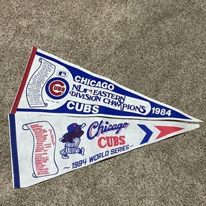 Lot Of 2 Vintage Chicago Cubs Pennants 1984 Division Champs And HTF World Series - Picture 1 of 9
