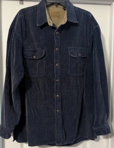 St Johns Bay Corduroy Shirt Chore Shacket Men Size LT Blue Chest Pockets Heavy - Picture 1 of 15