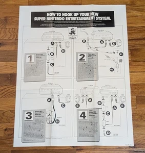 Poster Inserto Pieghevole Super Nintendo 1991 Come Collegare Sistema SNES HW-SNS-USA - Foto 1 di 20