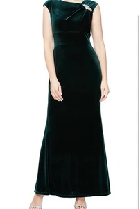 SL Fashions asymmetrisches Samt A-Linie Kleid grün lang gerafft Größe 8 129,00 $ - Bild 1 von 3