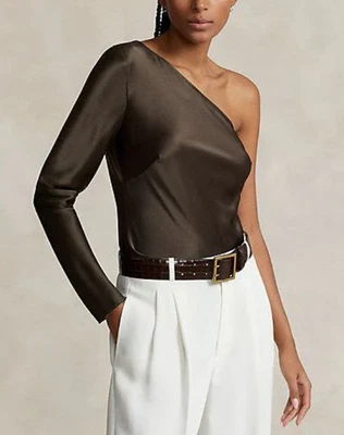 Polo Ralph Lauren Mujer Top Talla 6 Doble Cara Satén Un Hombro Lujo Foto 1 de 4