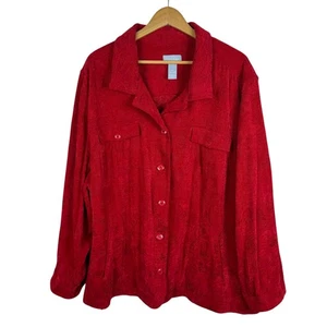 Liz & Me Catherines Red Paisley Button Down Shacket Size 4X (30/32W) Boho Casual - Picture 1 of 9