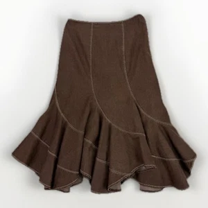 Live A Little VTG Y2K Denim Ruffle Midi Skirt Sz 8 Brown Layered Cowgirl Boho - Picture 1 of 8