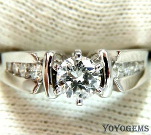 Moissanite Solitaire Engagement Ring Solid 14K White Gold VVS1 Round Cut 2 Carat - Picture 1 of 10